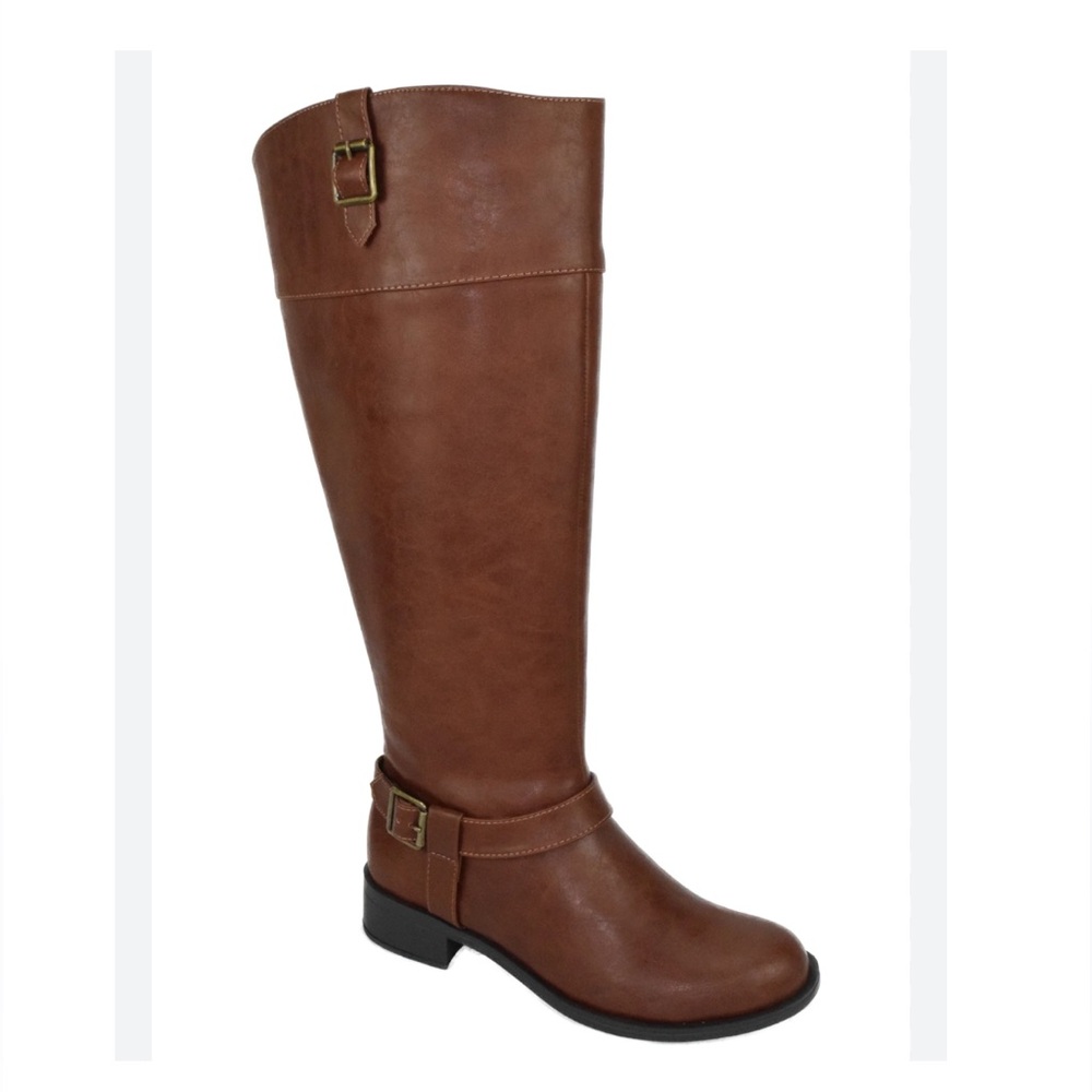 Soda riding boots faux leather Brown Knee-High Boots buckle details 10